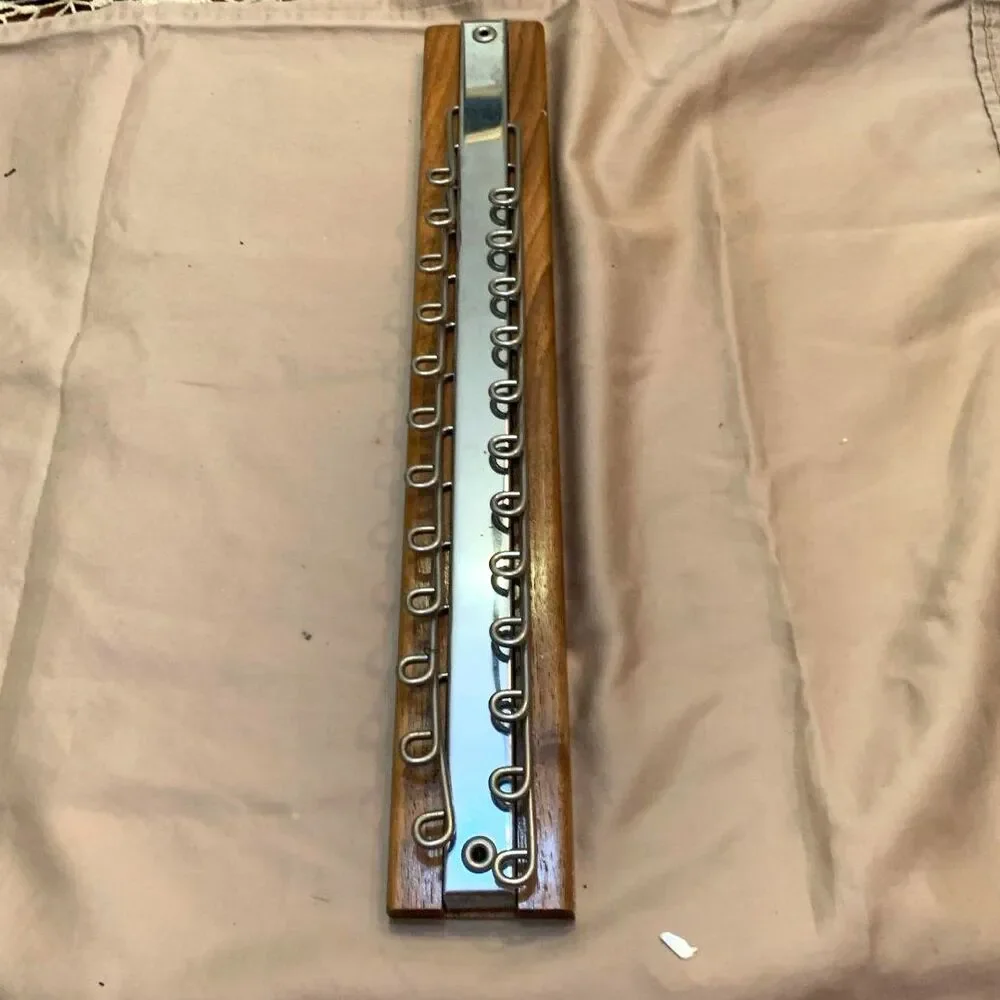 Vintage Wood & Chrome Wall‑Mounted Tie Rack – Rotating Hooks